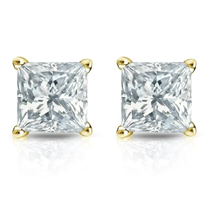 Auriya 14-karat Gold Lab Grown 3.00 carat TDW Princess Diamond Stud Earrings 4-Prong Basket Screw-back sold by Zulily product image thumbnail 4