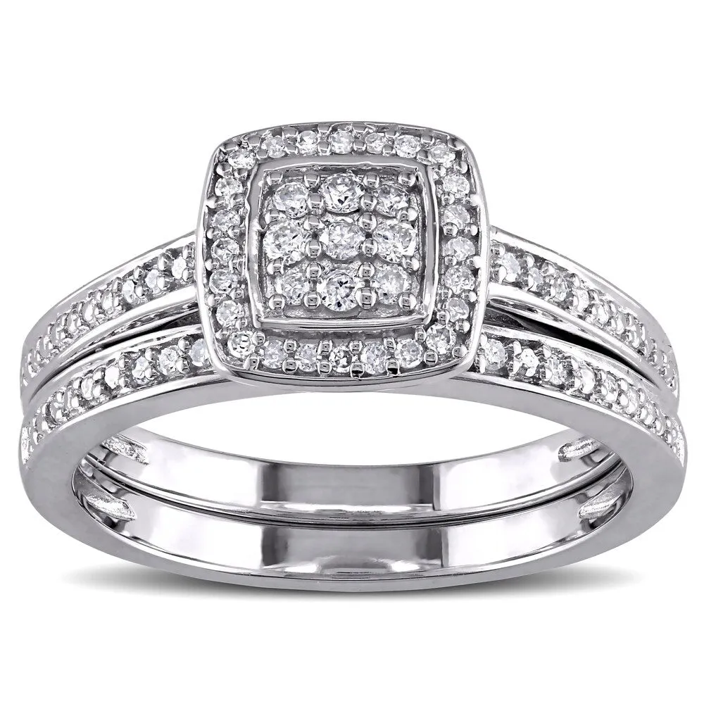 Miadora Sterling Silver 1/4ct TDW Diamond Halo Cluster Bridal Ring Set sold by Zulily product image thumbnail 3