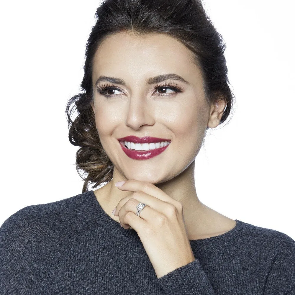 Miadora Sterling Silver 1/4ct TDW Diamond Halo Cluster Bridal Ring Set sold by Zulily product image thumbnail 4