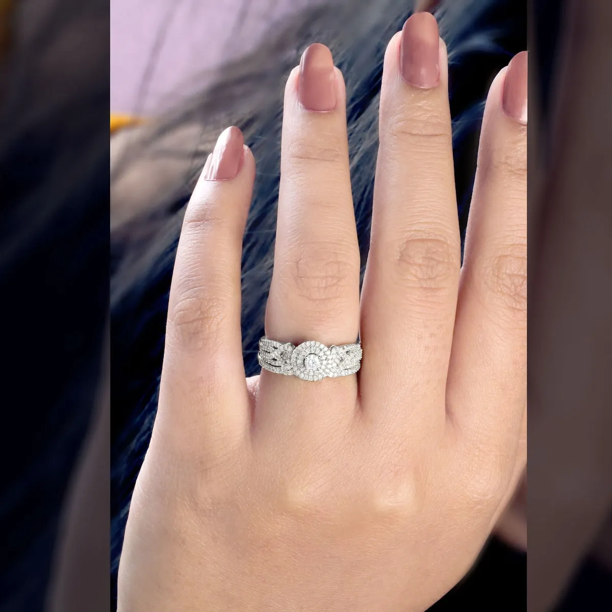 De Couer 10k Gold 1/2ct TDW Diamond Halo Bridal Set sold by Zulily product image thumbnail 2