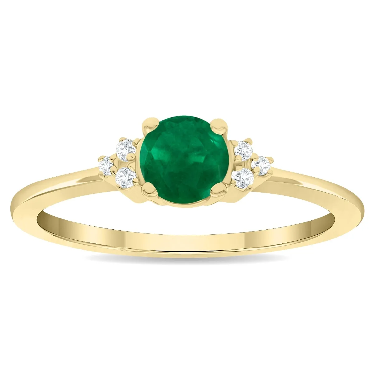 Women's Round Shaped Emerald and Diamond Half Moon Ring in 10K Yellow Gold sold by Zulily
