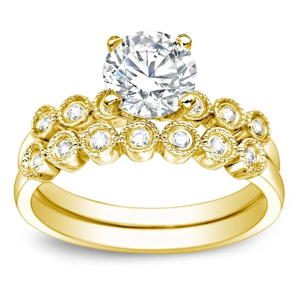 Auriya 14k Gold Vintage 2 1/2ct Round Moissanite Engagement Ring Set with Diamond Accents sold by Zulily product image thumbnail 2