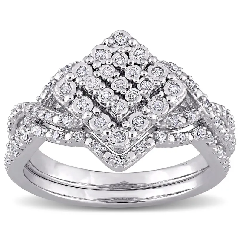 Miadora Sterling Silver 1/4ct TDW Diamond Vintage Clustered Split Shank Bridal Ring Set sold by Zulily