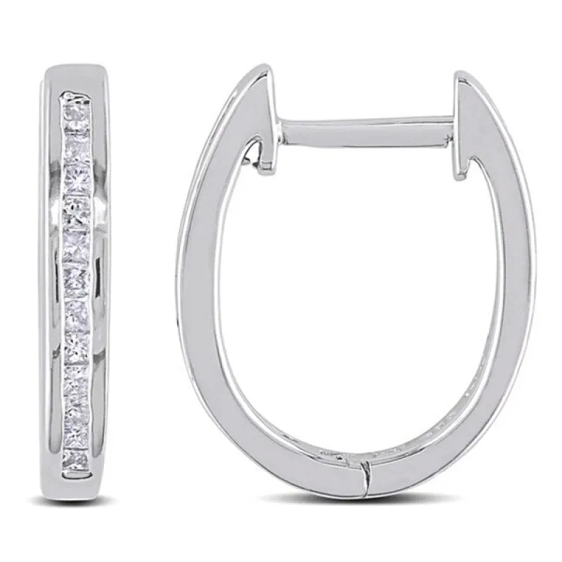 Miadora Sterling Silver 1/ 4ct TDW Channel-Set Princess Diamond Hoop Earrings sold by Zulily