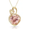 Curata 14k Yellow Gold 18" Birthstone Modern Double Heart Cubic Zirconia Pendant Necklace sold by Zulily