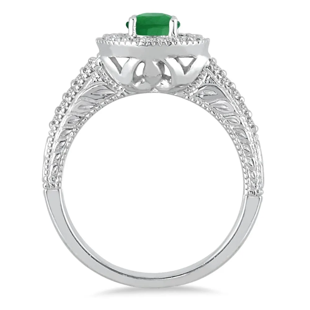 Emerald and Diamond Halo Ring in 10K White Gold sold by Zulily product image thumbnail 3