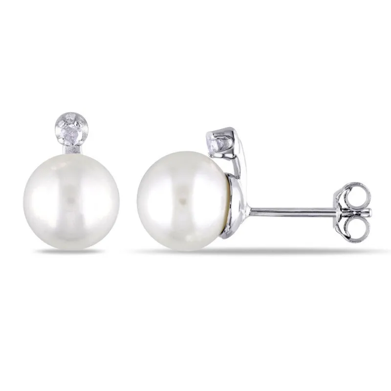Miadora Sterling Silver Freshwater Pearl and Diamond Earrings (8-8.5 mm) sold by Zulily