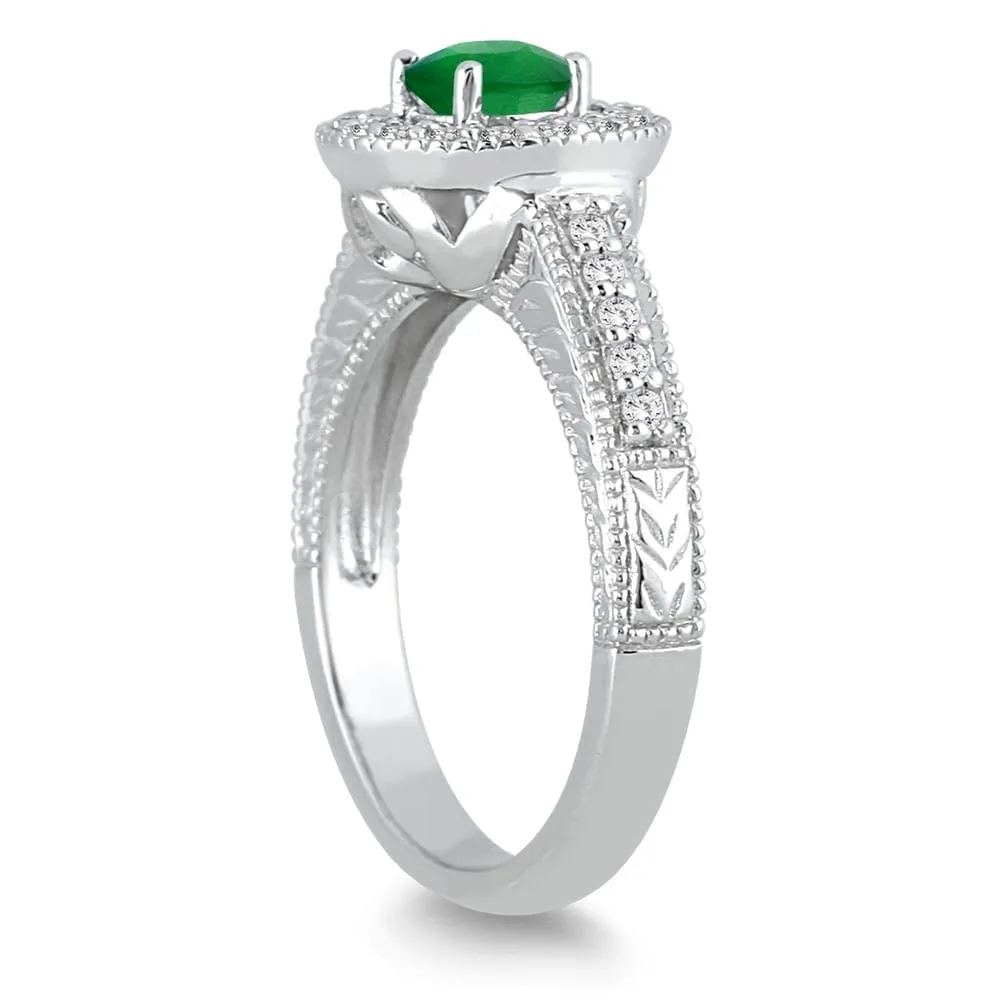 Emerald and Diamond Halo Ring in 10K White Gold sold by Zulily product image thumbnail 2