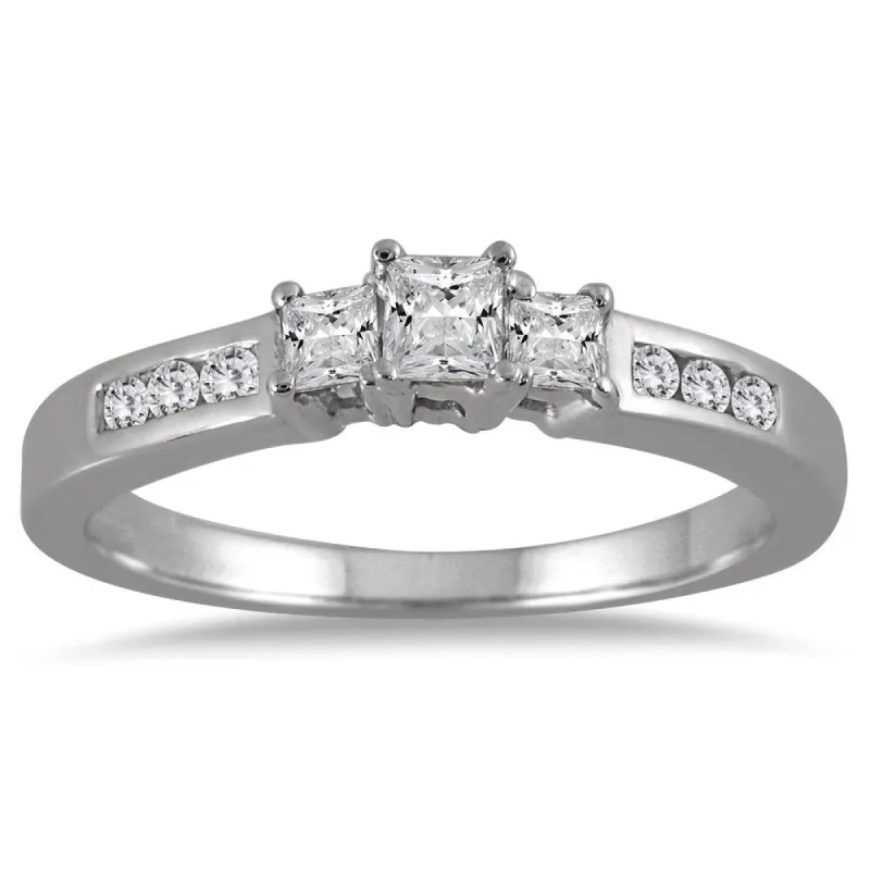 1/2 Carat TW Princess Cut Diamond Three Stone Ring in 10K White Gold sold by Zulily