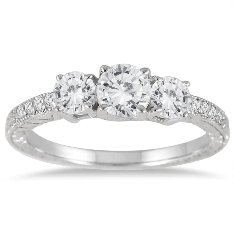 1 1/10 Carat TW Diamond Three Stone Ring in 14K White Gold sold by Zulily