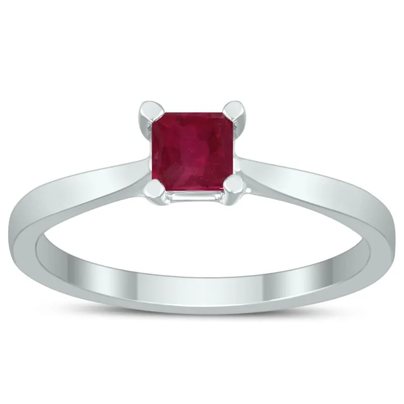 Square Princess Cut 4MM Ruby Solitaire Ring in 10K White Gold sold by Zulily