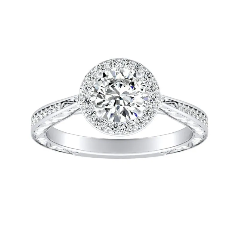 Auriya Vintage 1/2ct Round Moissanite and 3/8ctw Halo Diamond Engagement Ring 14K sold by Zulily