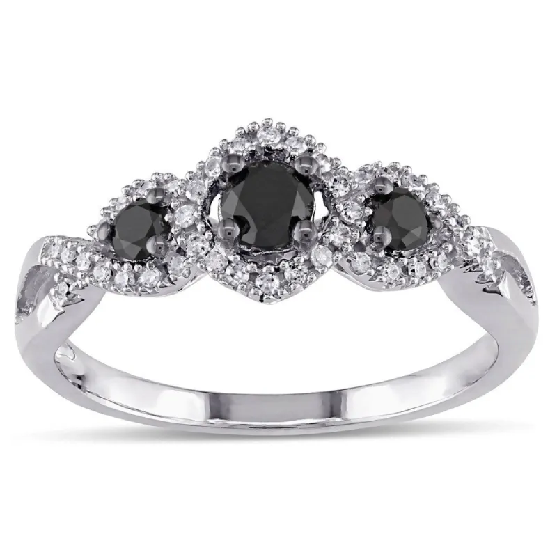 Miadora 1/2 CT Black and White Diamond 3 Stone Ring with 10k White Gold Band sold by Zulily