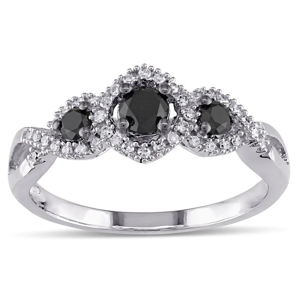 Miadora 1/2 CT Black and White Diamond 3 Stone Ring with 10k White Gold Band sold by Zulily