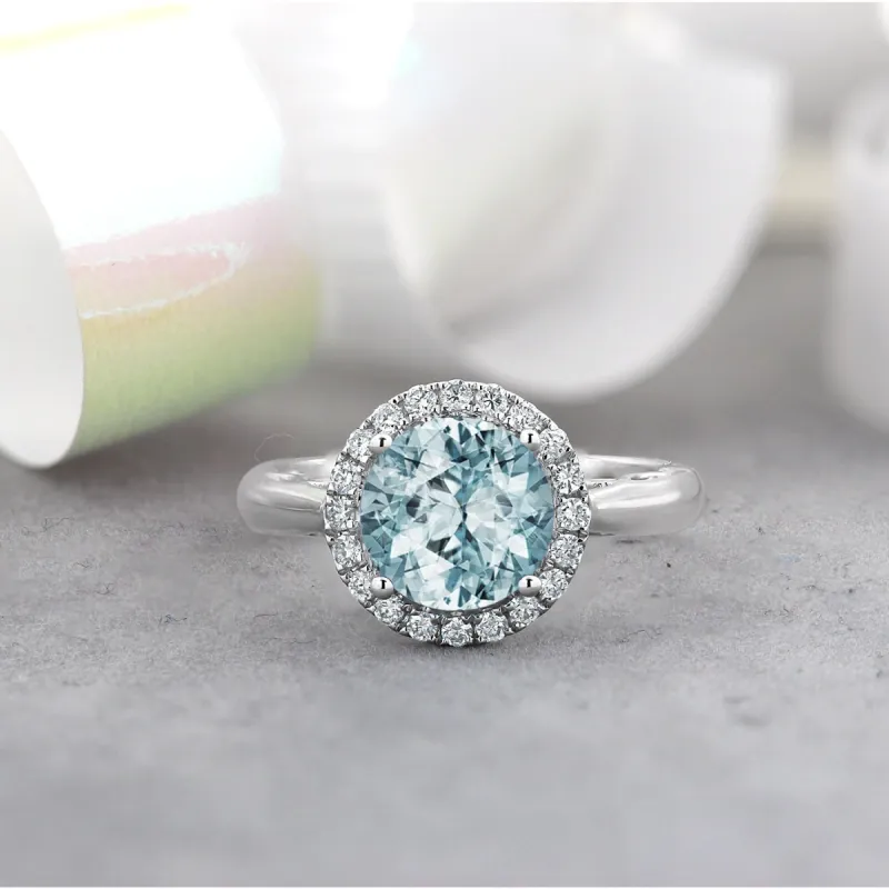 Auriya 1 1/2ct Round Aquamarine and Halo Diamond Engagement Ring 1/4ctw 14k Gold sold by Zulily