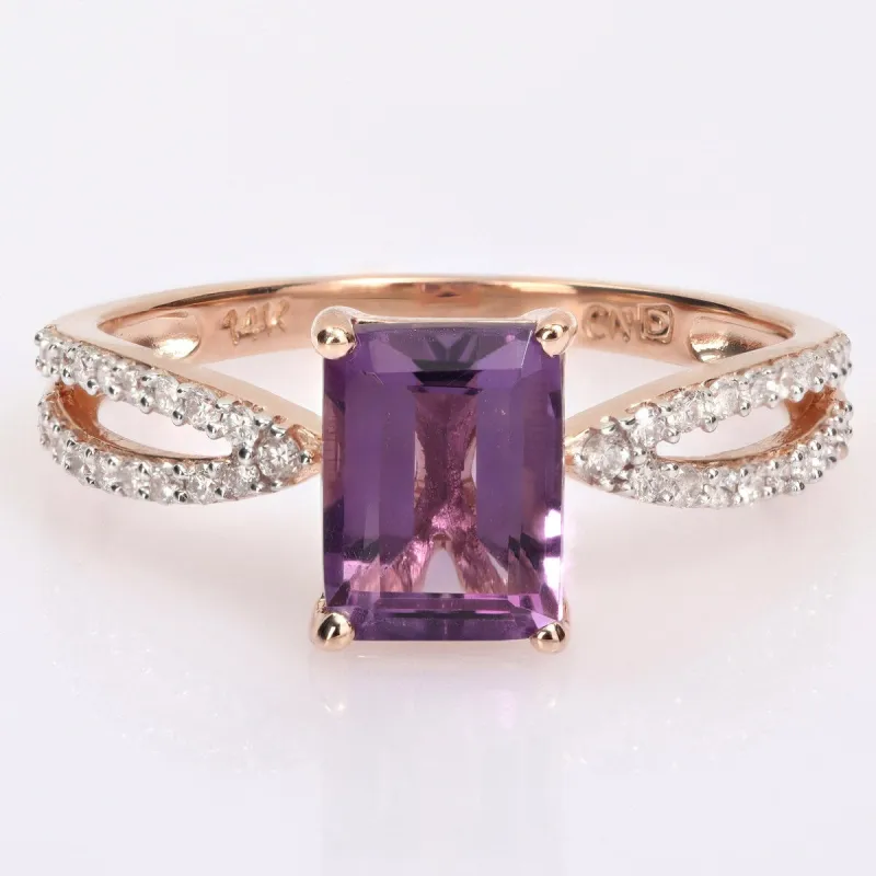 Miadora Octagon-cut Amethyst and 1/5ct TDW Diamond Split Shank Cocktail Ring in 14k Rose Gold sold by Zulily