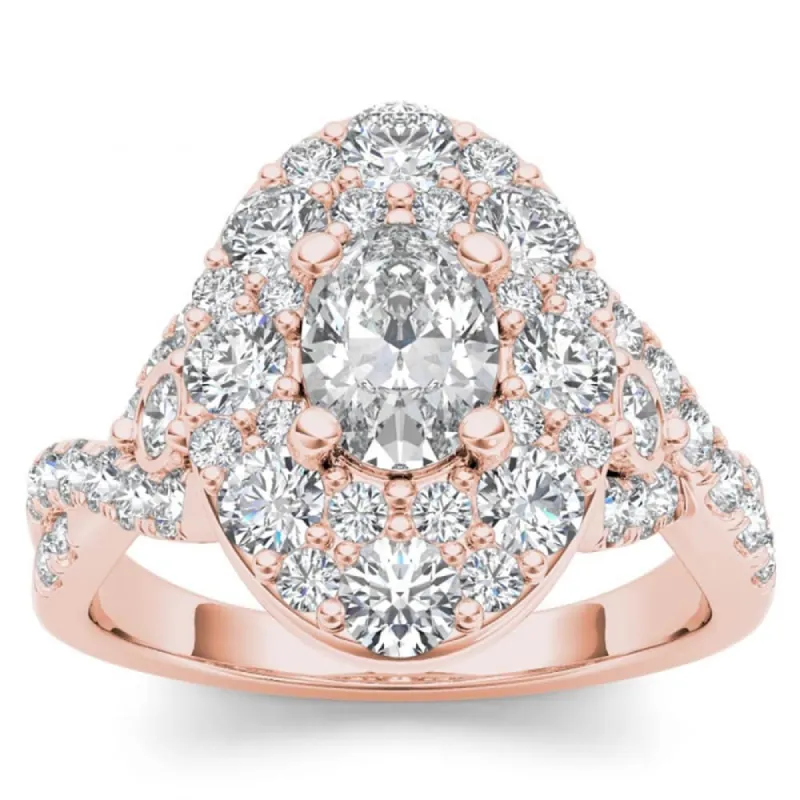 De Couer 14k Rose Gold 2 1/2ct TDW Oval Shape Diamond Halo Engagement Ring - Pink sold by Zulily