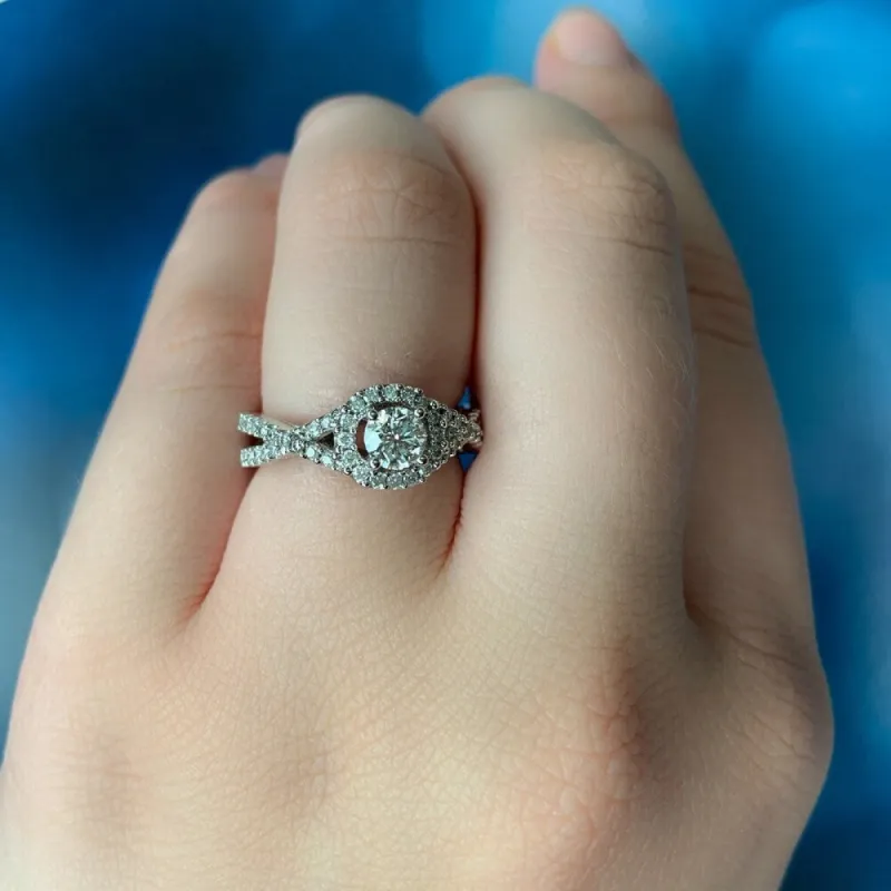 Miadora 14k White Gold 4/5ct TDW Diamond Halo Crossover Engagement Ring sold by Zulily