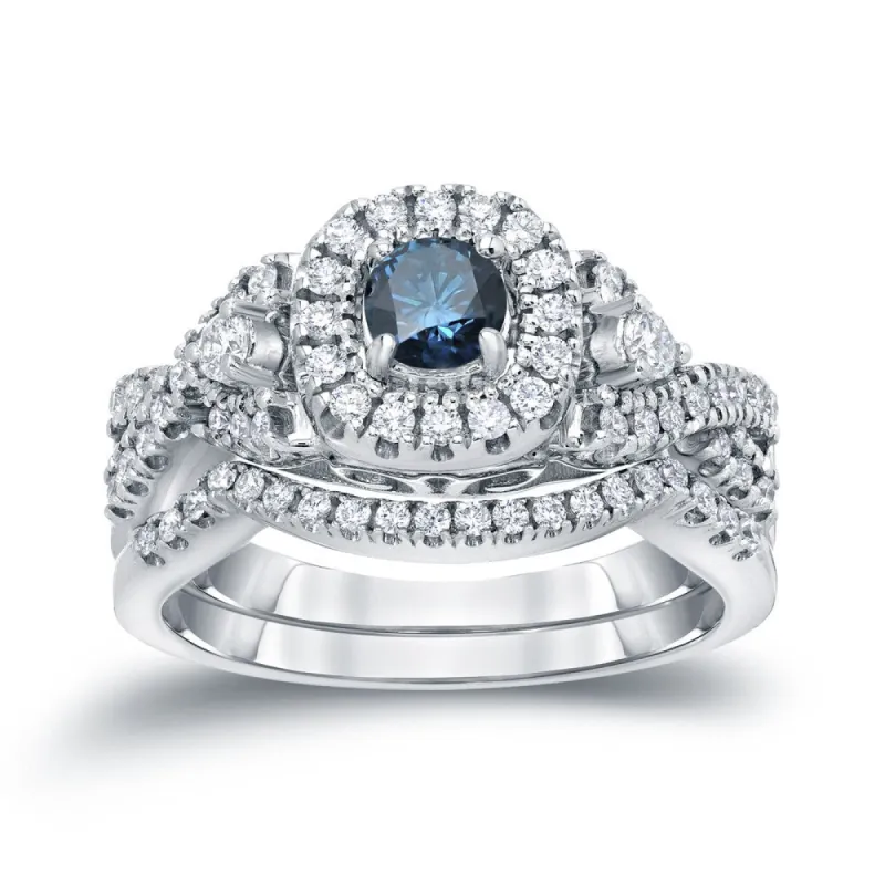 Auriya 3/4ctw Infinity Inspired Blue Halo Diamond Engagement Ring Set 14k Gold sold by Zulily