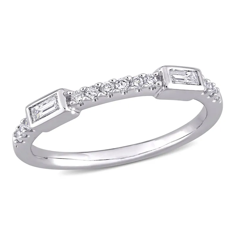 Miadora 14k White Gold 1/4ct TDW Baguette & Round-cut Diamond Anniversary Wedding Band Ring sold by Zulily