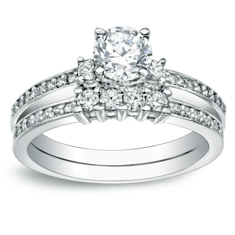 Auriya Platinum 1 1/3ctw Round Diamond Engagement Ring Set Certified sold by Zulily