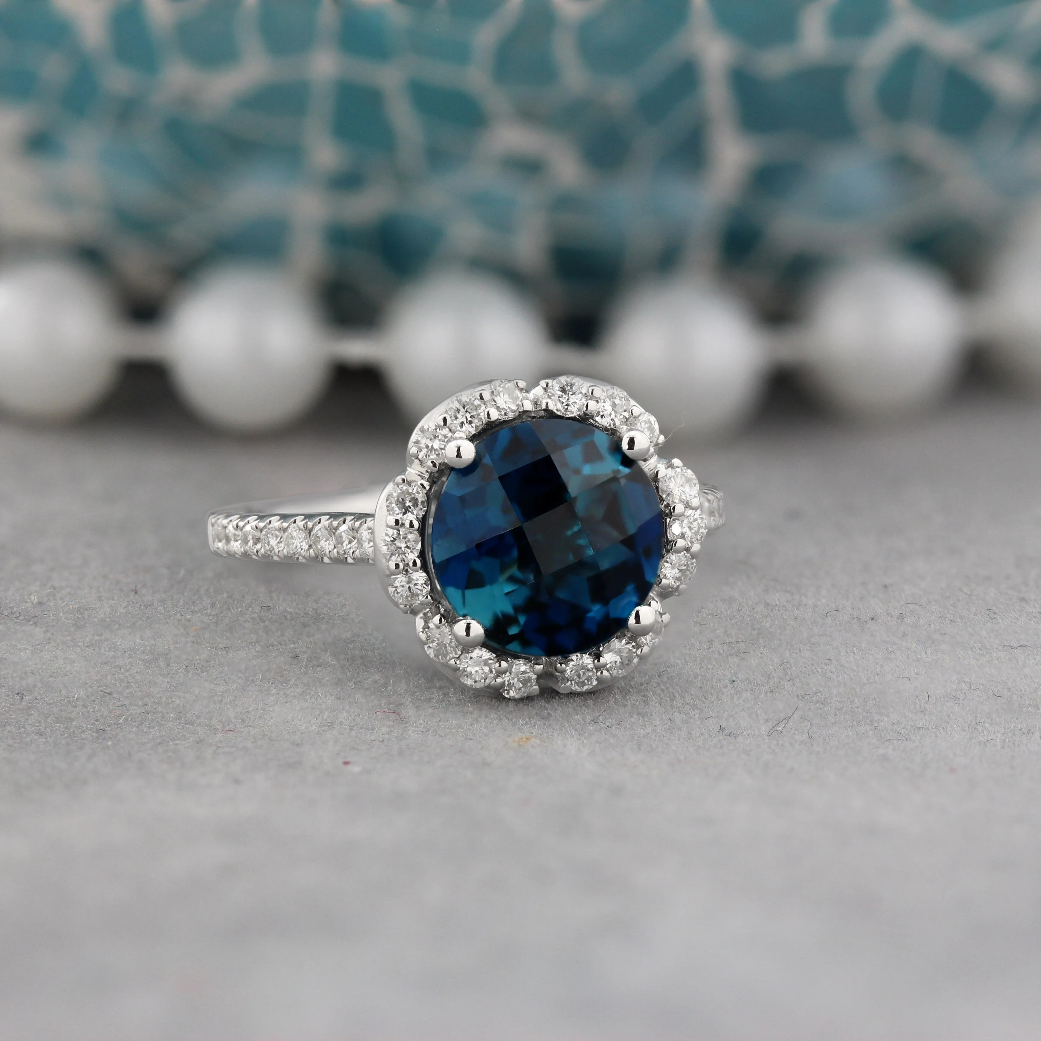 Auriya Vintage 3 1/10ct Fancy London Blue Topaz and Halo Diamond Engagement Ring 3/8ct Fancy 14k Gold sold by Zulily