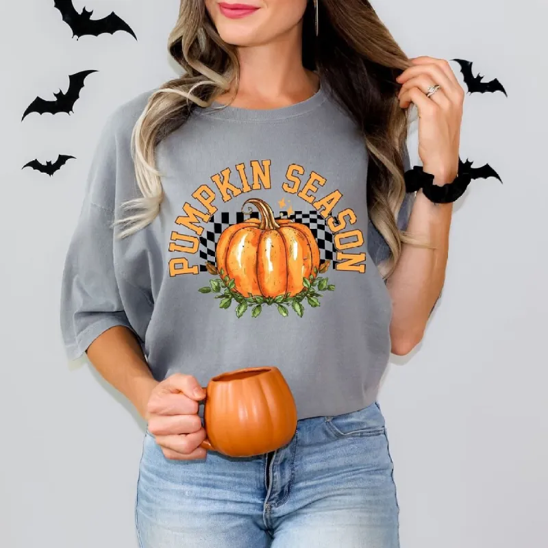 Pumpkin Season Checkered Gament Dyed Tee sold by Zulily