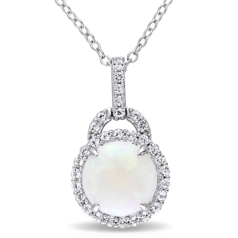 Miadora Sterling Silver Opal and White Topaz Halo Necklace sold by Zulily