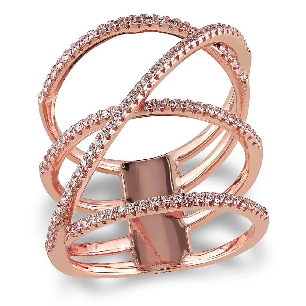 Miadora Rose Gold Plated Sterling Silver Cubic Zirconia Multi-Row Crossover Statement Ring sold by Zulily