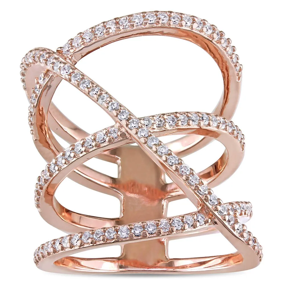Miadora Rose Gold Plated Sterling Silver Cubic Zirconia Multi-Row Crossover Statement Ring sold by Zulily product image thumbnail 5