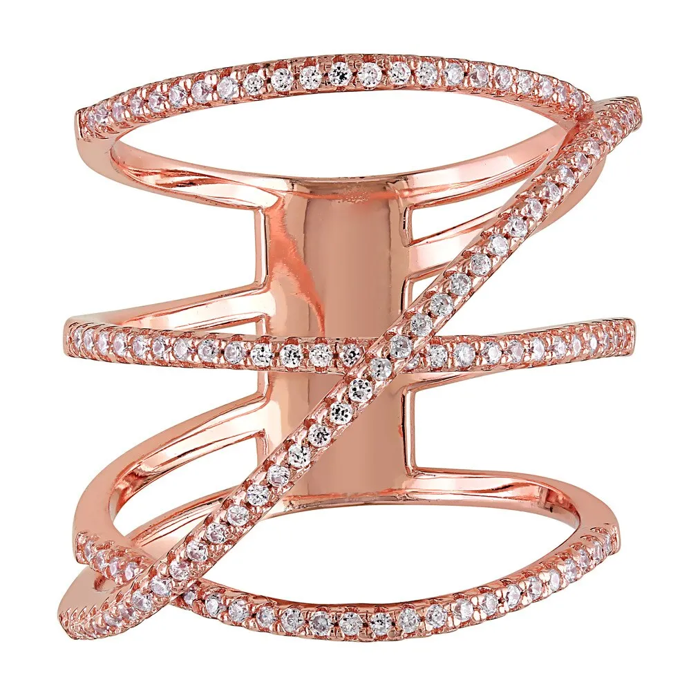 Miadora Rose Gold Plated Sterling Silver Cubic Zirconia Multi-Row Crossover Statement Ring sold by Zulily product image thumbnail 2
