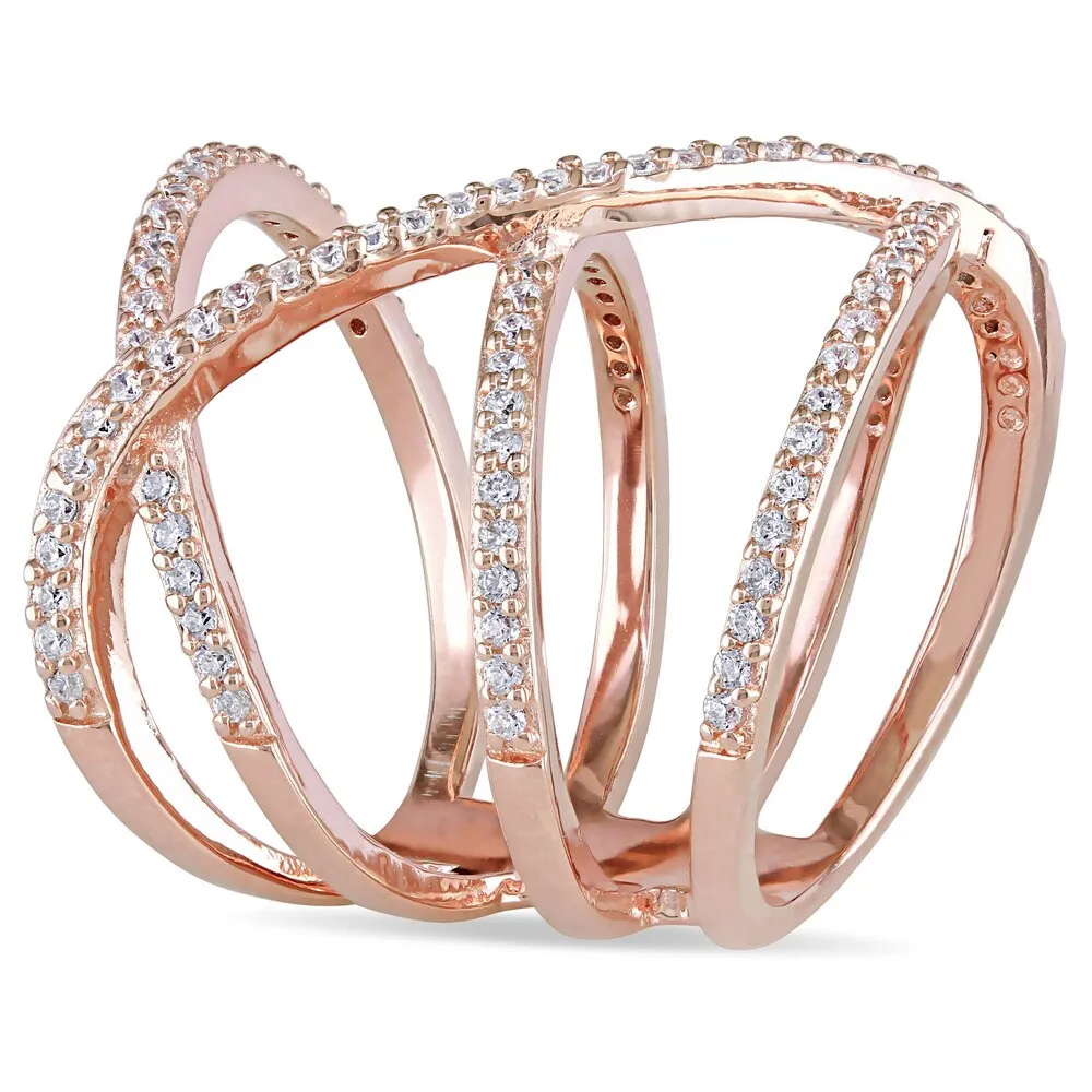 Miadora Rose Gold Plated Sterling Silver Cubic Zirconia Multi-Row Crossover Statement Ring sold by Zulily product image thumbnail 3