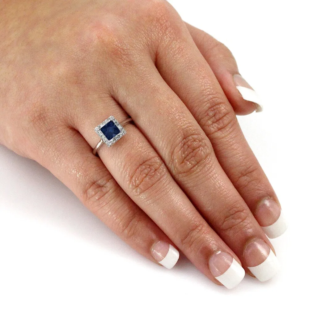 Platinum Square 1/3ct Blue Sapphire and 1/5ct Diamond Halo Engagement Ring sold by Zulily product image thumbnail 3