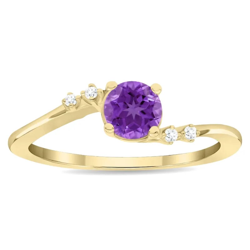 Women's Round Shaped Amethyst and Diamond Tierra Ring in 10K Yellow Gold sold by Zulily