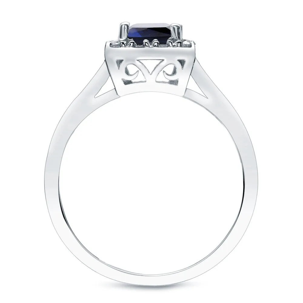 Platinum Square 1/3ct Blue Sapphire and 1/5ct Diamond Halo Engagement Ring sold by Zulily product image thumbnail 2