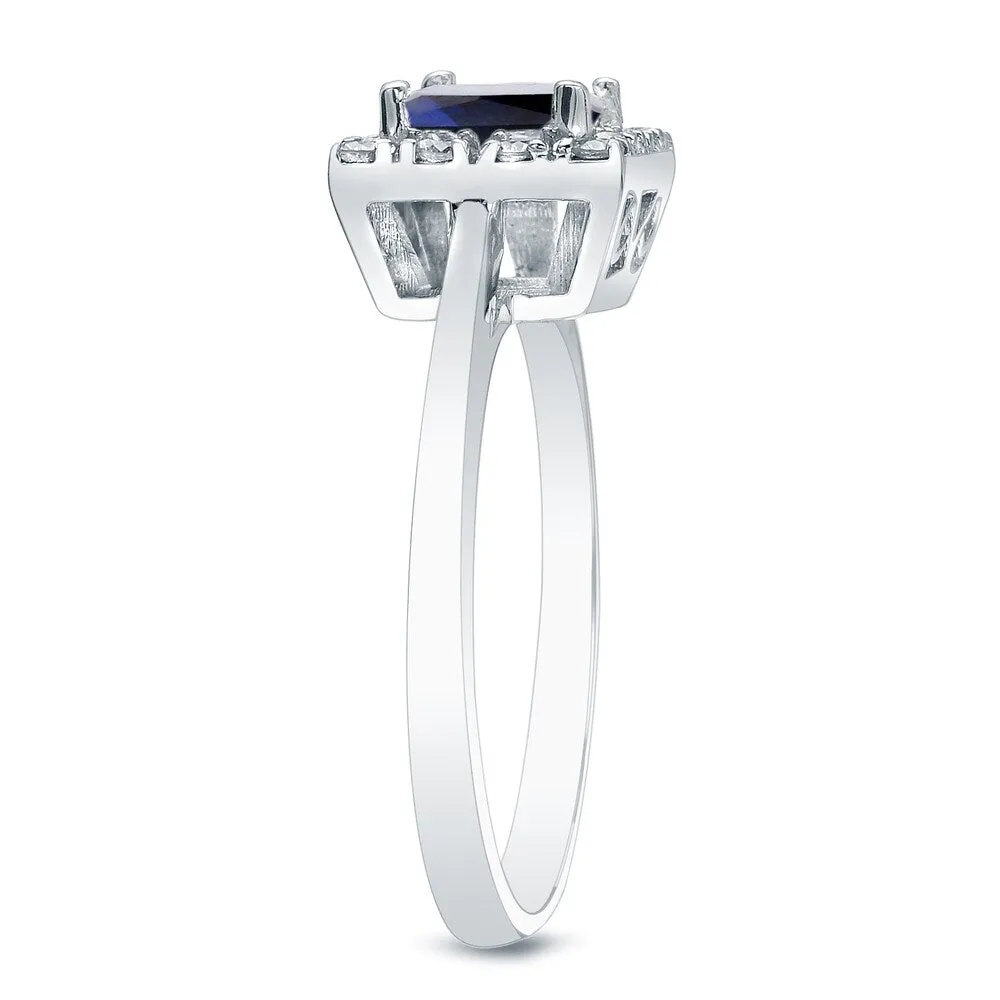Platinum Square 1/3ct Blue Sapphire and 1/5ct Diamond Halo Engagement Ring sold by Zulily