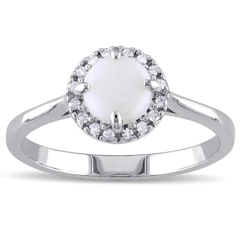 Miadora Sterling Silver Opal and 1/10ct TDW Diamond Halo Ring (G-H, I2-I3) sold by Zulily