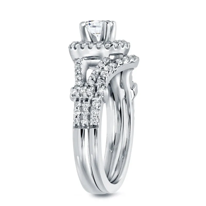 Auriya 14k Gold 1 1/2ctw Modern Round Halo Diamond Engagement Ring Set sold by Zulily