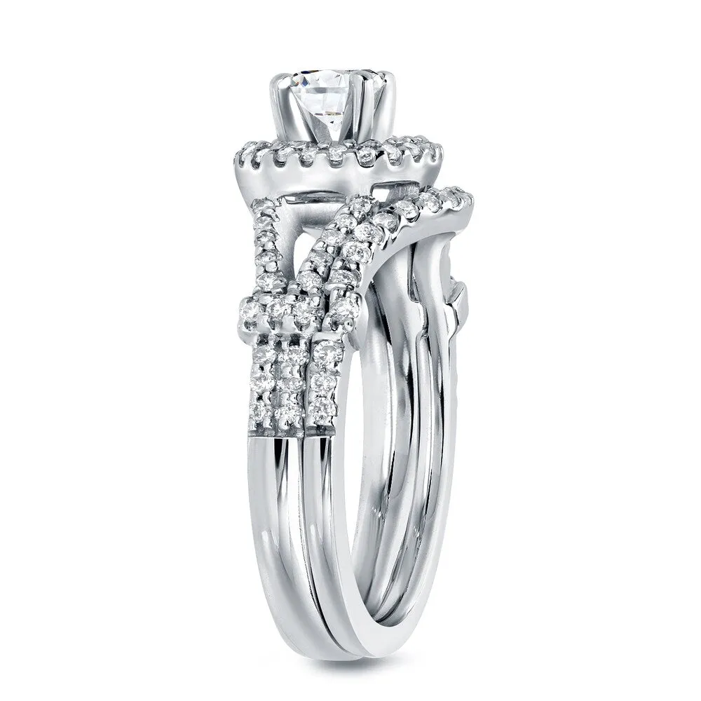 Auriya 14k Gold 1 1/2ctw Modern Round Halo Diamond Engagement Ring Set sold by Zulily