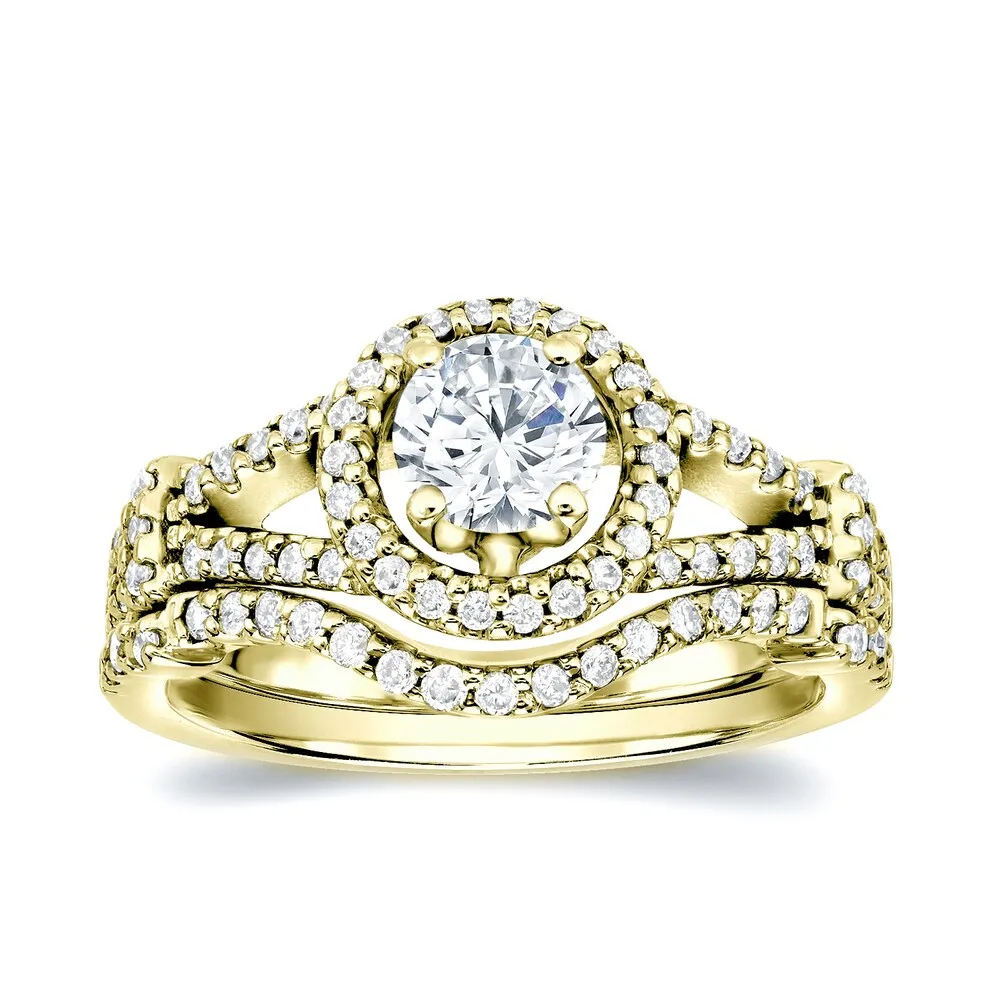 Auriya 14k Gold 1 1/2ctw Modern Round Halo Diamond Engagement Ring Set sold by Zulily product image thumbnail 5