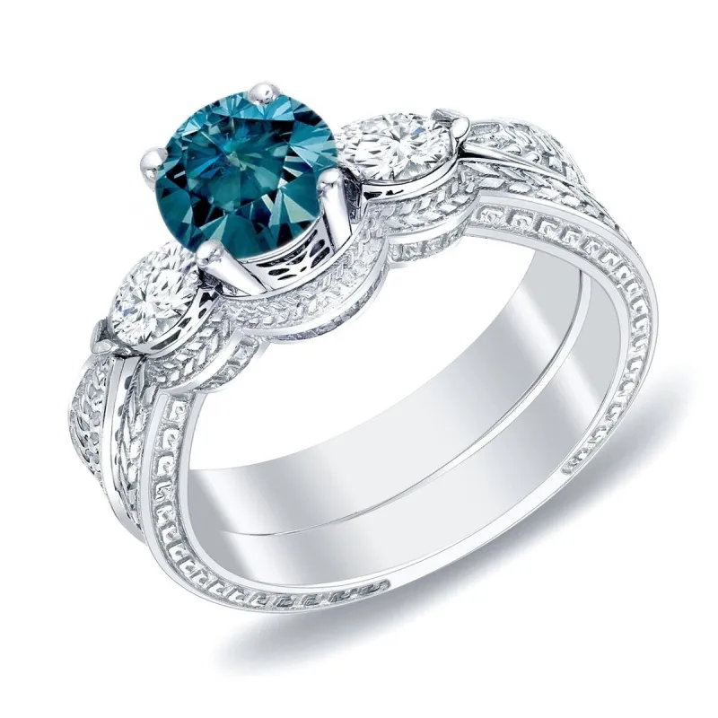 Auriya 14k Gold 4/5ctw Blue Diamond 3-stone Engagement Ring Set sold by Zulily