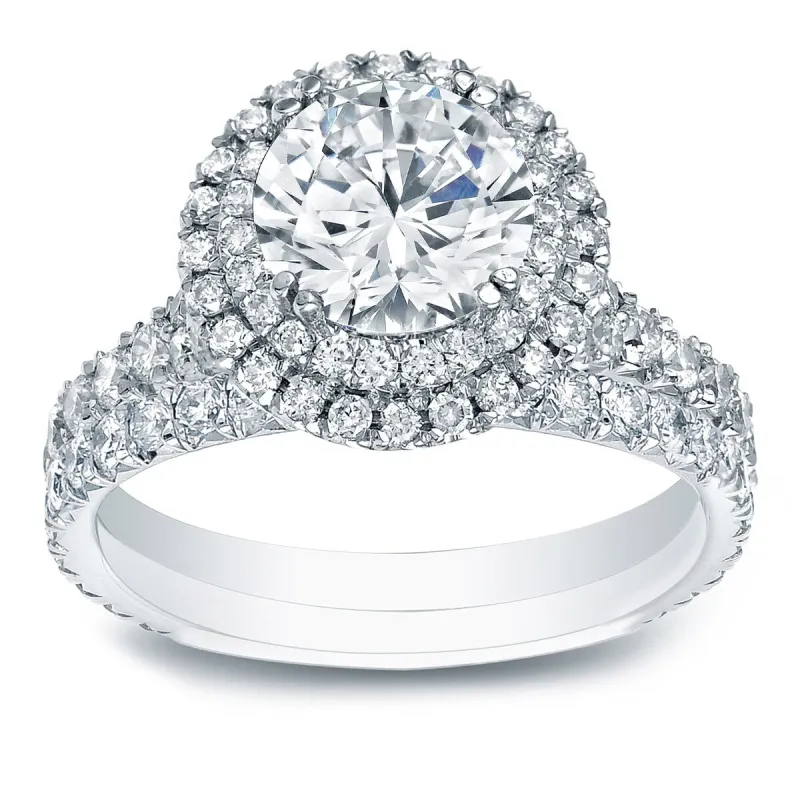 Auriya 2 1/3ctw Round Double Halo Diamond Engagement Ring Set 14k Gold sold by Zulily
