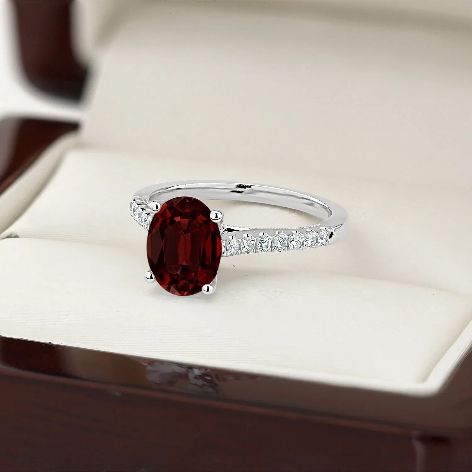 Auriya 1 1/2ct Fancy Oval Garnet and Diamond Engagement Ring 1/4ctw 14k Gold sold by Zulily