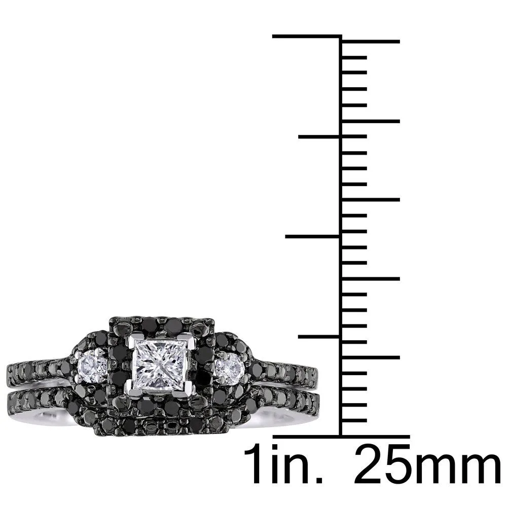Miadora 10k White Gold 1/2ct TDW Princess and Round-cut Black and White Diamond Halo Bridal Ring Set sold by Zulily product image thumbnail 3