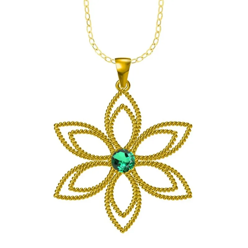 Gold Over Sterling Silver with Emerald Flower Pendant with 18" Chain sold by Zulily