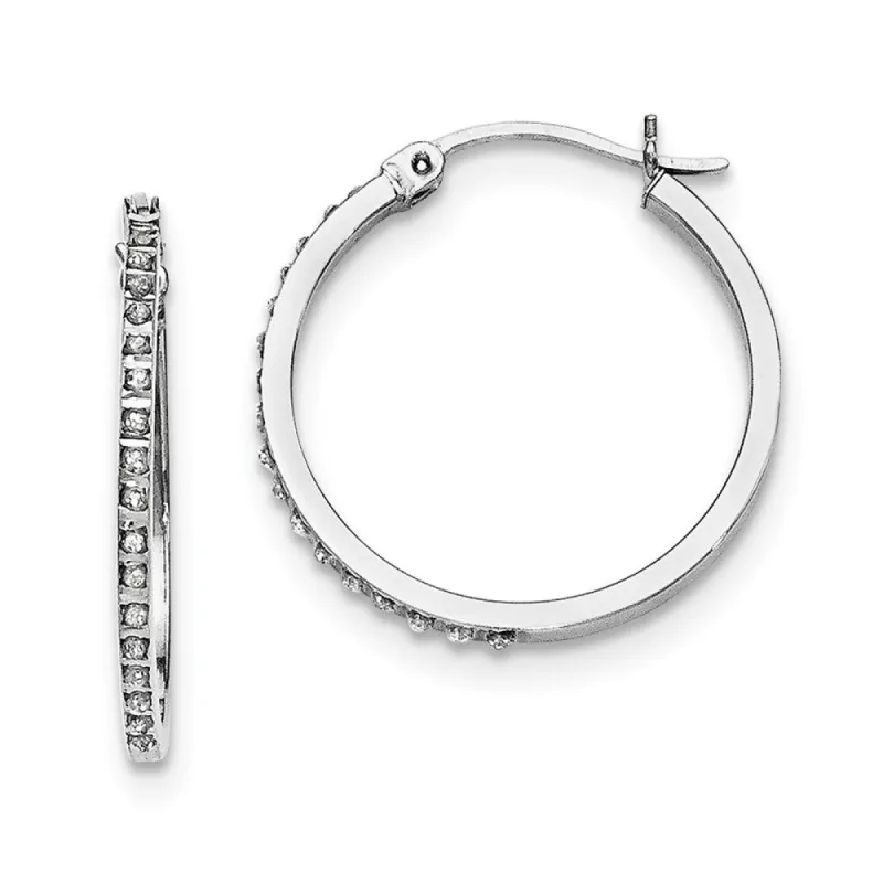 Curata Sterling Silver Platinum-plated 25x2mm Diamond Accent Round Hinged Hoop Earrings ( sold by Zulily