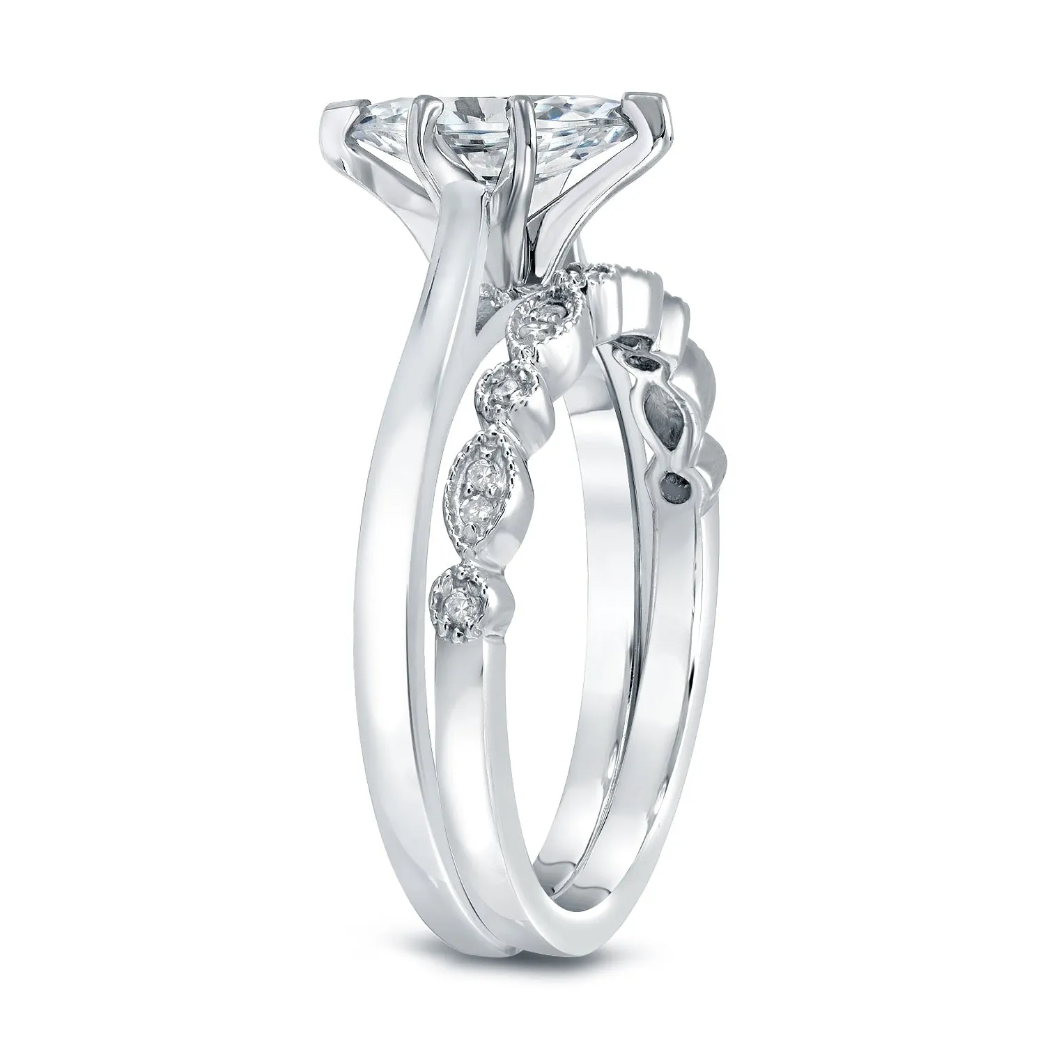 Auriya 14k Gold 1/2ctw Vintage Marquise-cut Solitaire Diamond Engagement Ring Set sold by Zulily product image thumbnail 4