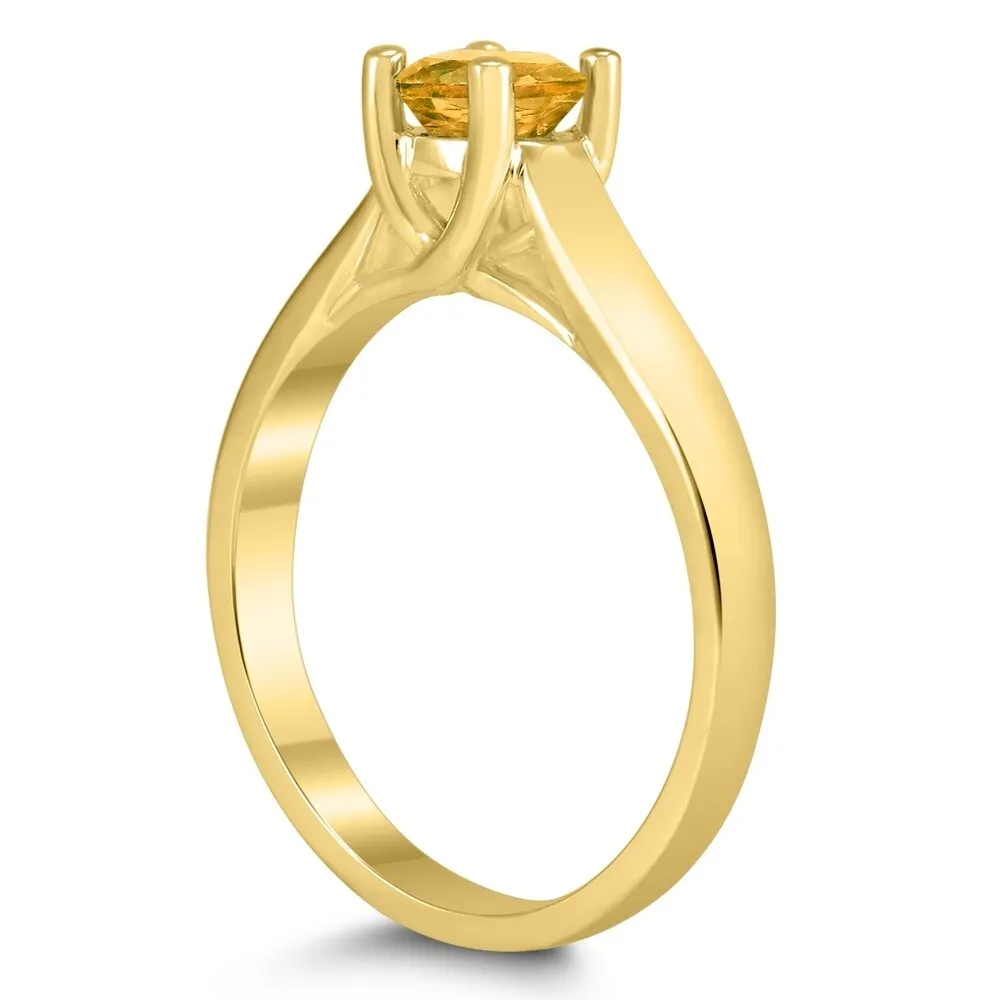 Round 5MM Citrine Cathedral Solitaire Ring in 10K Yellow Gold sold by Zulily product image thumbnail 2