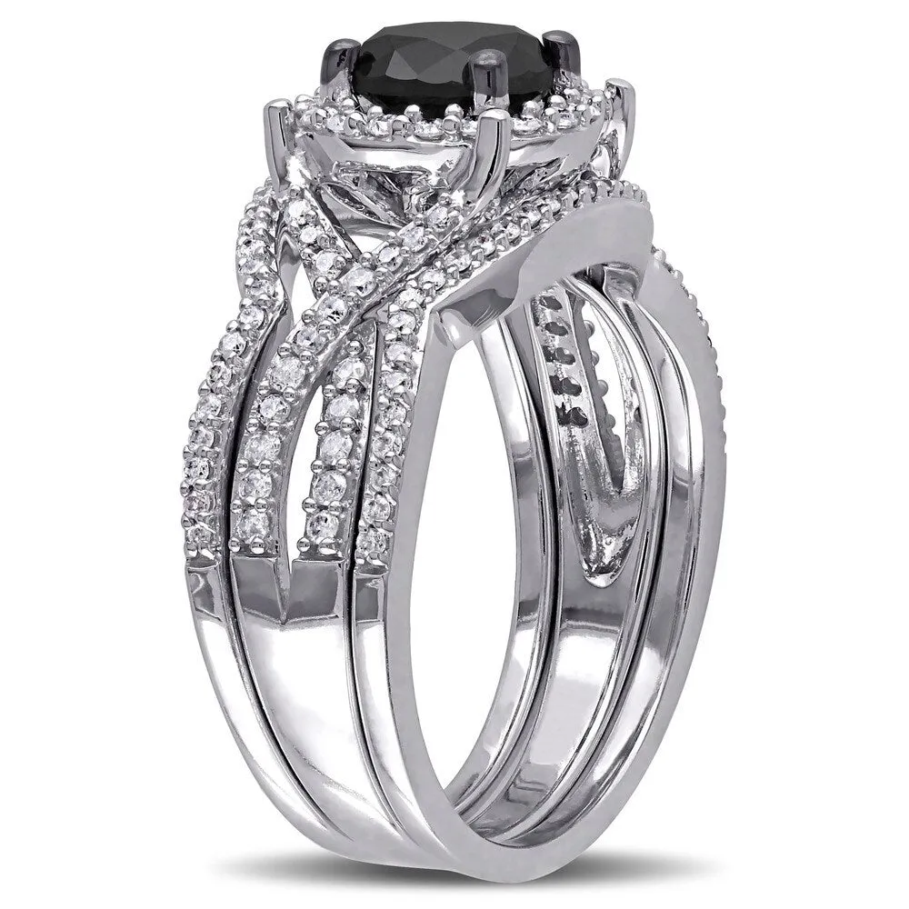 Miadora Signature Collection 10k White Gold 1 1/2ct TDW Black and White Diamond 3-piece Halo Bridal Ring Set (G-H, I2-I3) sold by Zulily product image thumbnail 2