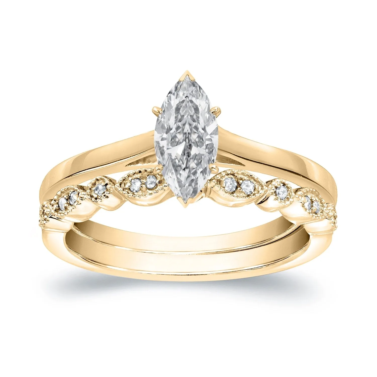 Auriya 14k Gold 1/2ctw Vintage Marquise-cut Solitaire Diamond Engagement Ring Set sold by Zulily product image thumbnail 2